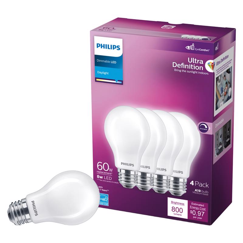 PHILIPS - Philips Ultra Definition A19 E26 (Medium) LED Bulb Daylight 60 Watt Equivalence 4 pk