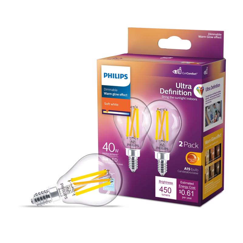 PHILIPS - Philips Ultra Definition A15 E12 (Candelabra) LED Bulb Soft White 40 Watt Equivalence 2 pk