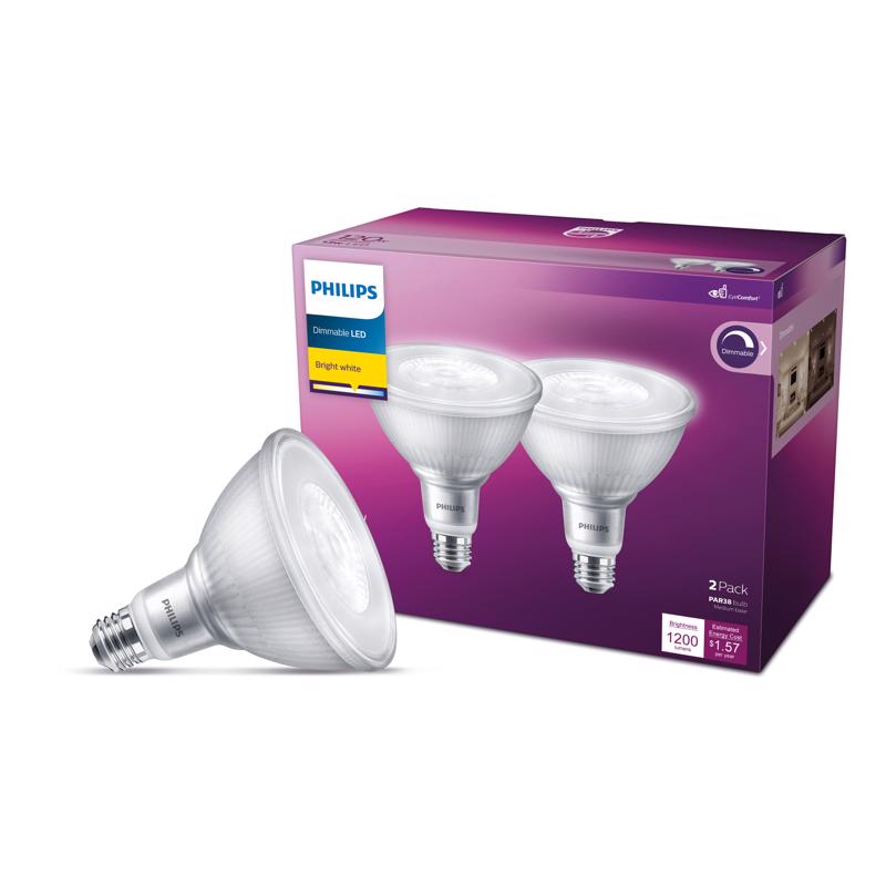 PHILIPS - Philips PAR 38 E26 (Medium) LED Floodlight Bulb Bright White 120 Watt Equivalence 2 pk