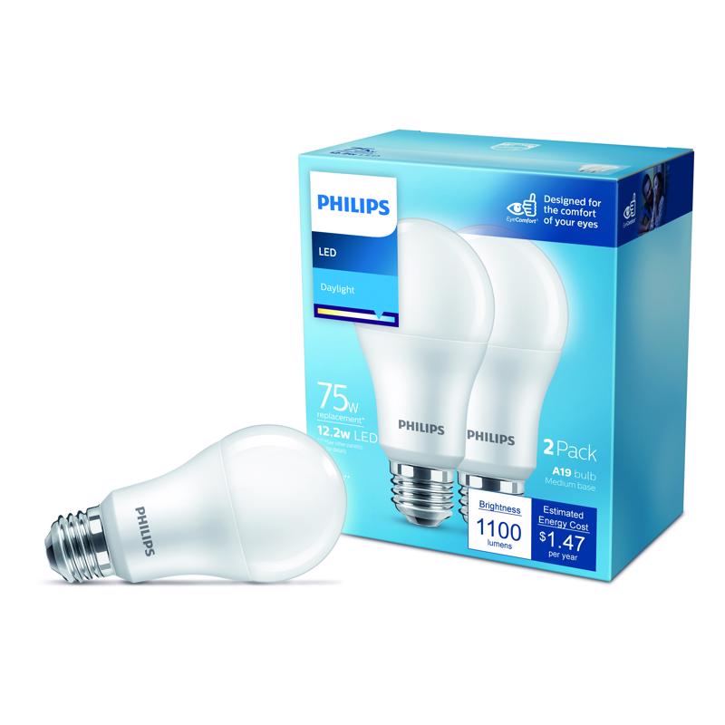 PHILIPS - Philips A19 E26 (Medium) LED Bulb Daylight 75 Watt Equivalence 2 pk