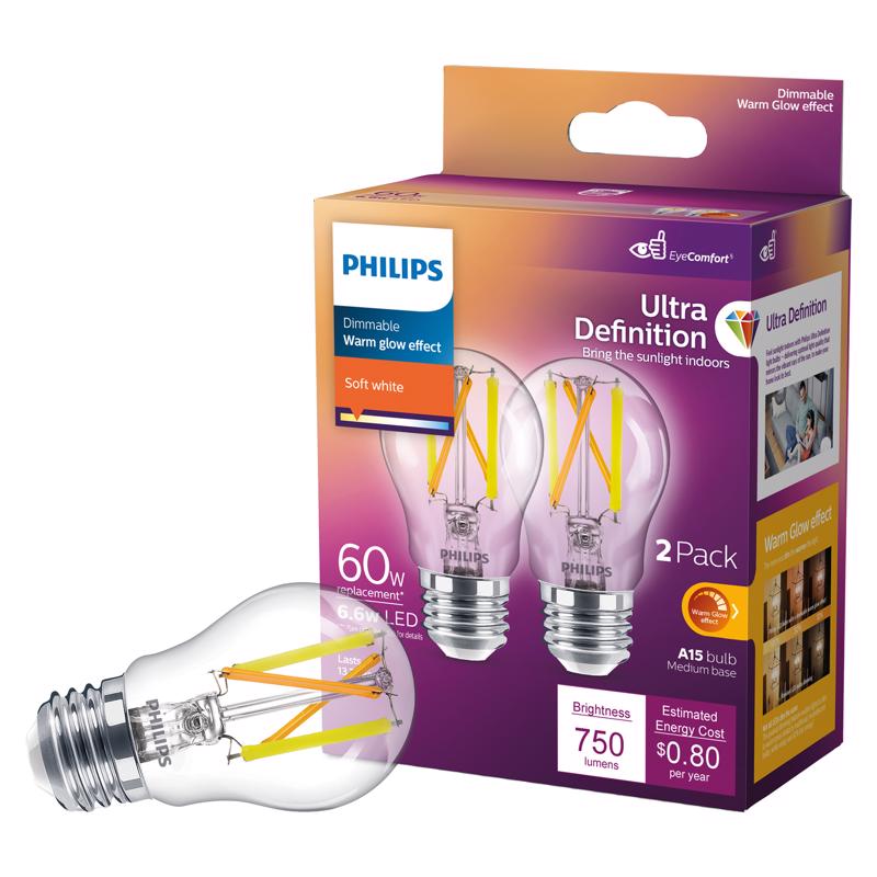 PHILIPS - Philips A15 E26 (Medium) LED Bulb Soft White 60 Watt Equivalence 2 pk