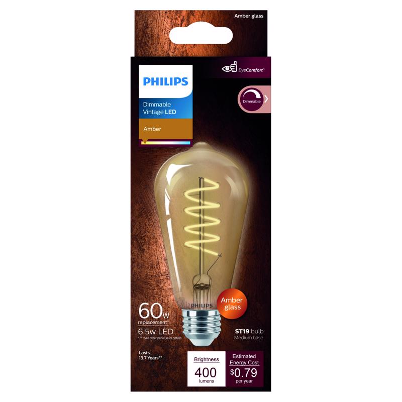 PHILIPS - Philips ST19 E26 (Medium) LED Bulb Amber 60 Watt Equivalence 1 pk