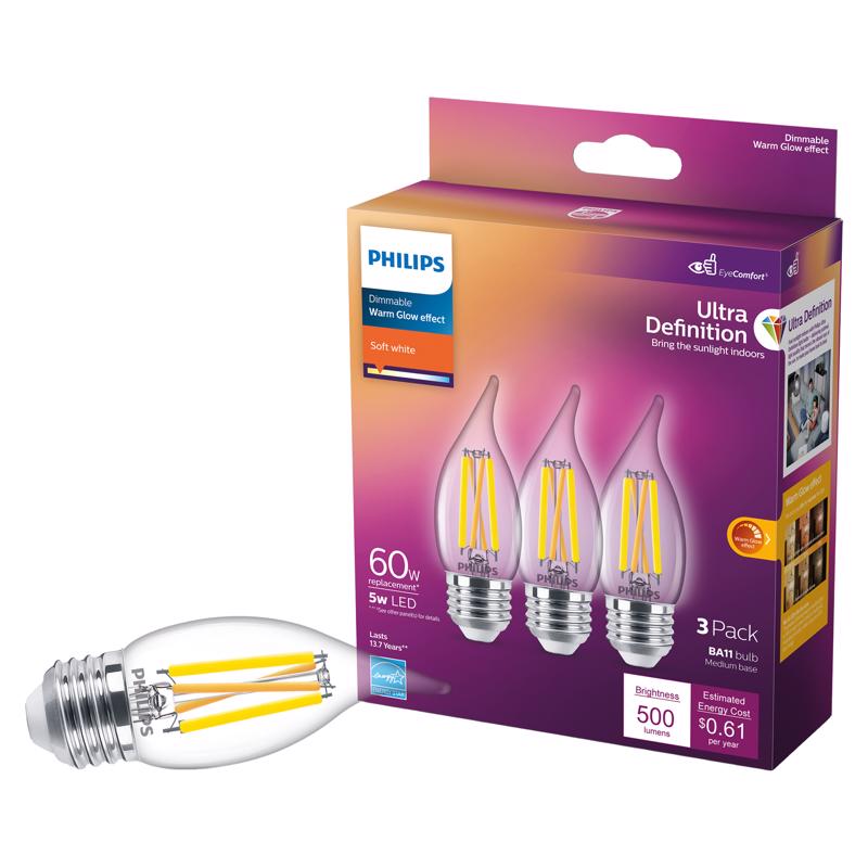 PHILIPS - Philips BA11 E26 (Medium) LED Bulb Soft White 60 Watt Equivalence 3 pk