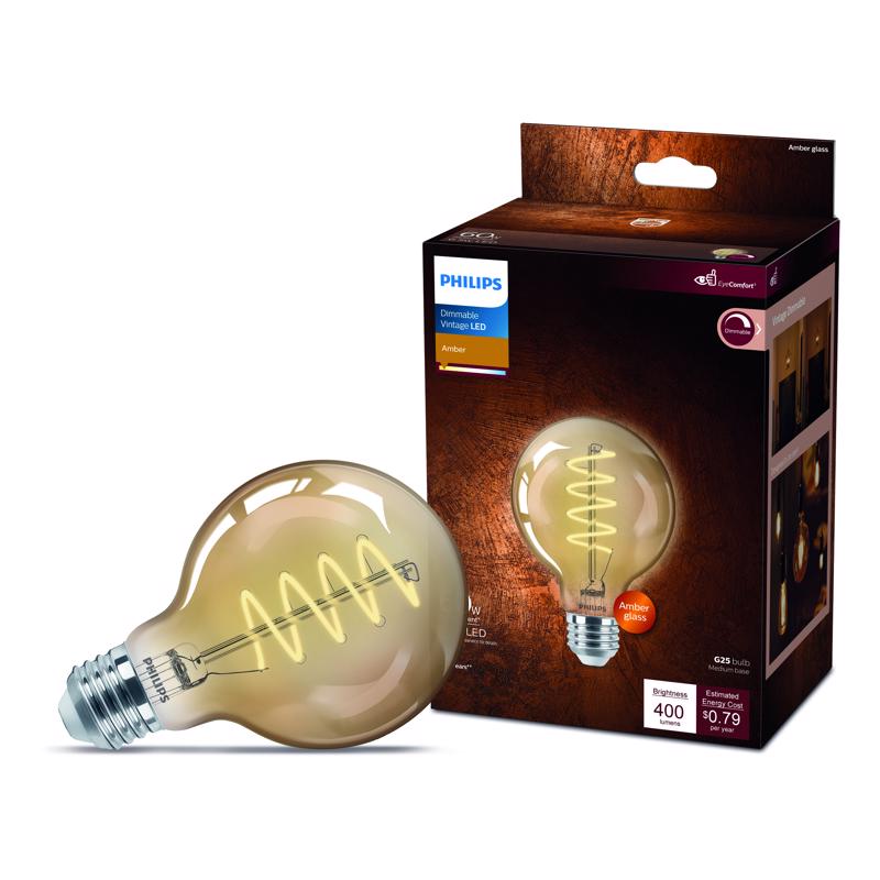 PHILIPS - Philips G25 E26 (Medium) LED Bulb Amber 60 Watt Equivalence 1 pk