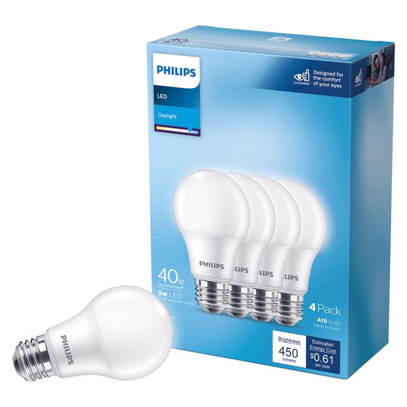 PHILIPS - Philips A19 E26 (Medium) LED Bulb Daylight 40 Watt Equivalence 4 pk [575811]