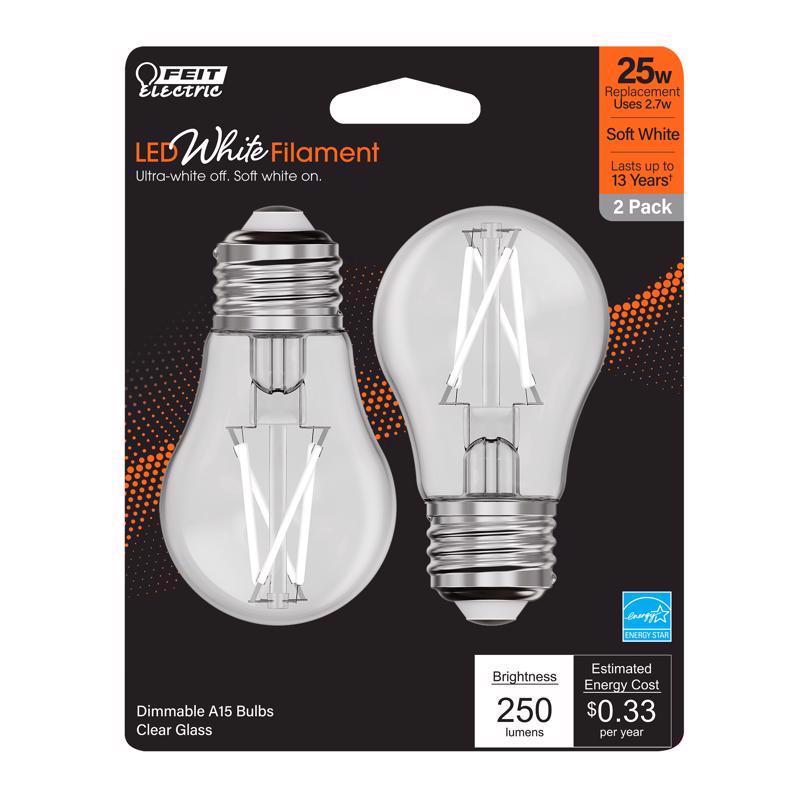 FEIT - Feit White Filament A15 E26 (Medium) Filament LED Bulb Soft White 25 Watt Equivalence 2 pk