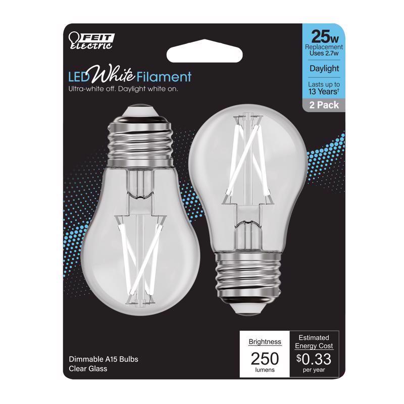 FEIT - Feit White Filament A15 E26 (Medium) Filament LED Bulb Daylight 25 Watt Equivalence 2 pk