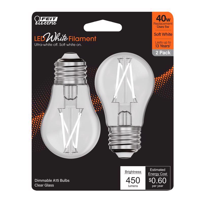 FEIT - Feit White Filament A15 E26 (Medium) Filament LED Bulb Soft White 40 Watt Equivalence 2 pk