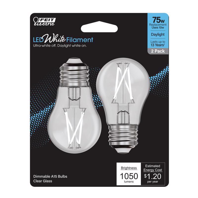 FEIT - Feit White Filament A15 E26 (Medium) Filament LED Bulb Daylight 75 Watt Equivalence 2 pk