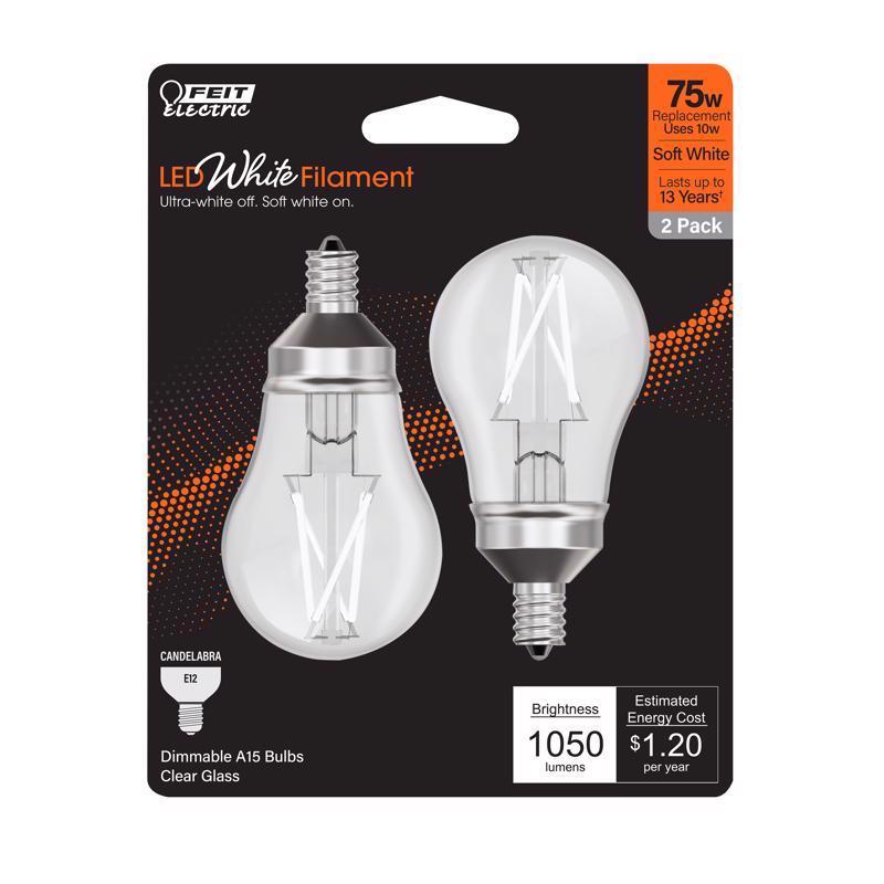 FEIT - Feit White Filament A15 E12 (Candelabra) Filament LED Bulb Soft White 75 Watt Equivalence 2 pk