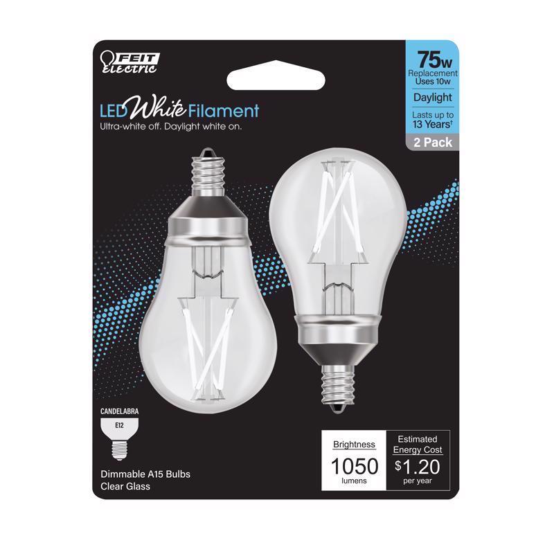 FEIT - Feit White Filament A15 E12 (Candelabra) Filament LED Bulb Daylight 75 Watt Equivalence 2 pk