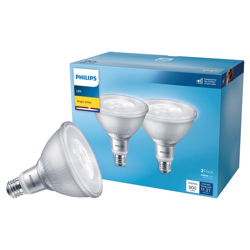 PHILIPS - Philips PAR 38 E26 (Medium) LED Floodlight Bulb Bright White 90 Watt Equivalence 2 pk