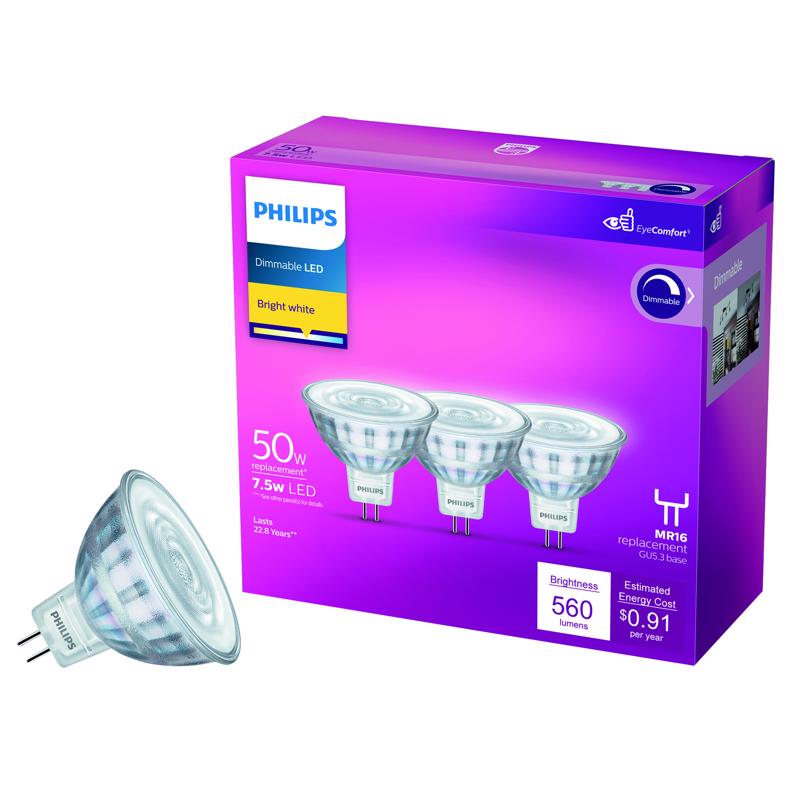 PHILIPS - Philips MR16 GU5.3 LED Floodlight Bulb Bright White 50 Watt Equivalence 3 pk