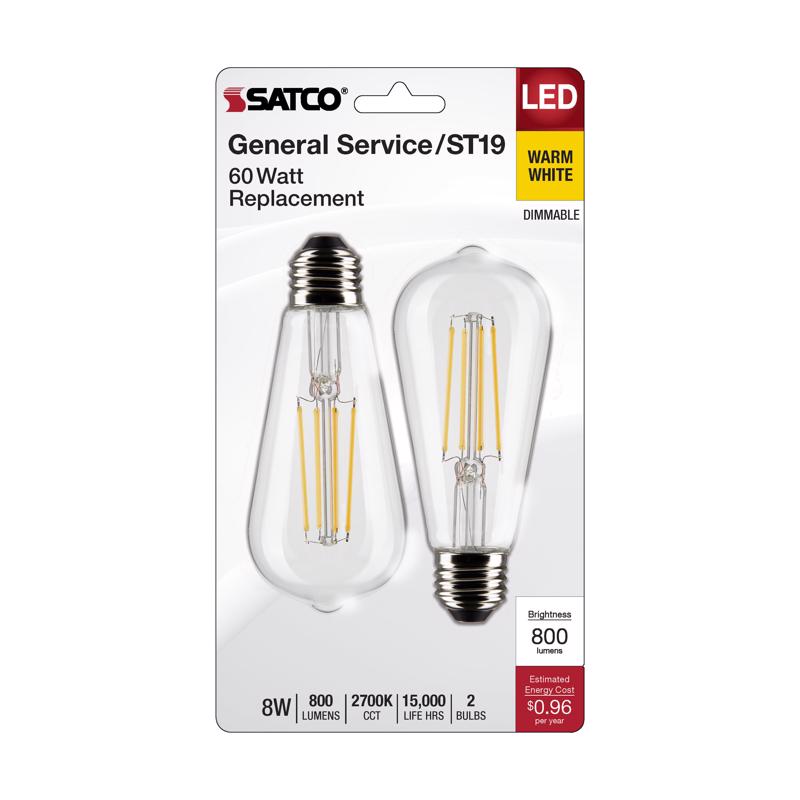 SATCO - Satco ST19 E26 (Medium) Filament LED Bulb Warm White 60 Watt Equivalence 2 pk