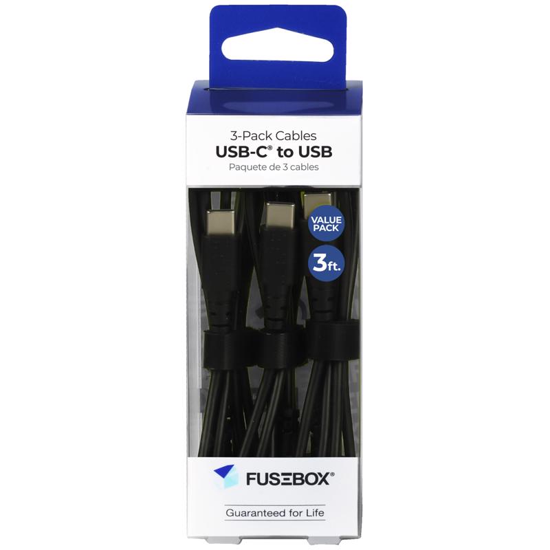 FUSEBOX - Fusebox Black PVC USB-C Cable For Smartphones 3 ft. L