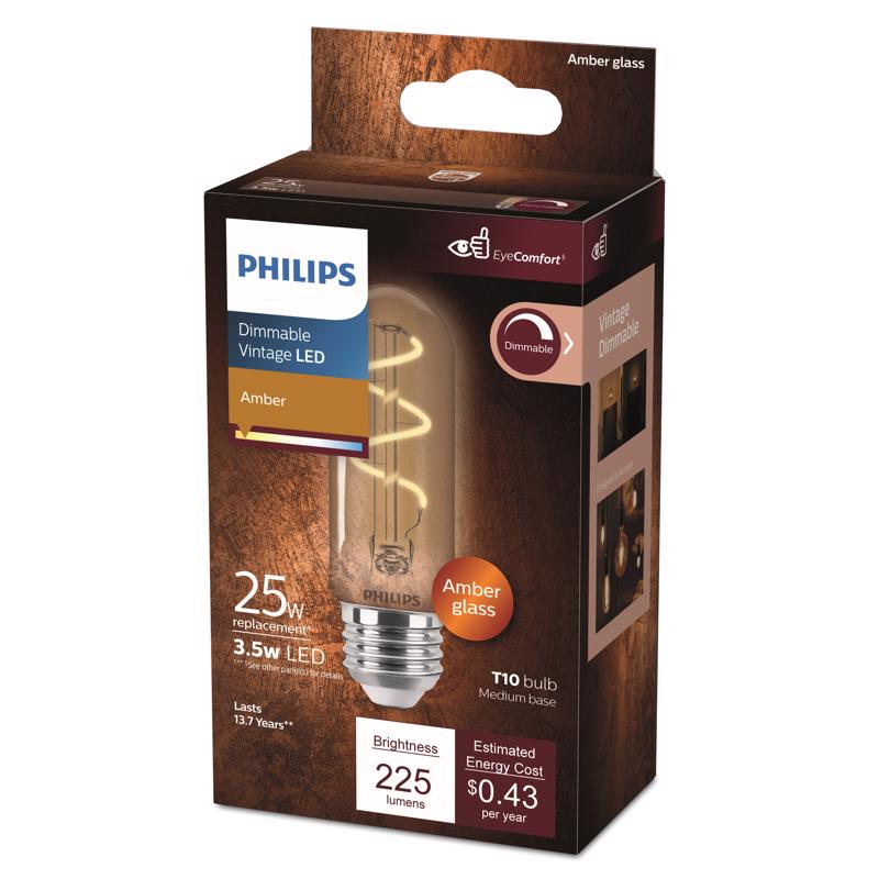 PHILIPS - Philips T10 E26 (Medium) LED Bulb Amber 25 Watt Equivalence 1 pk