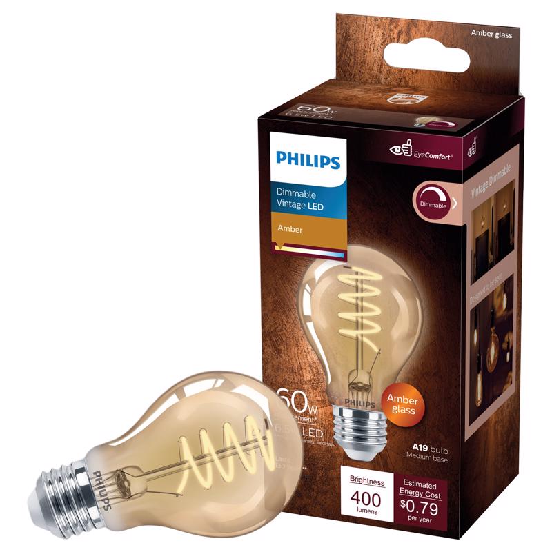 PHILIPS - Philips A19 E26 (Medium) LED Bulb Amber 60 Watt Equivalence 1 pk