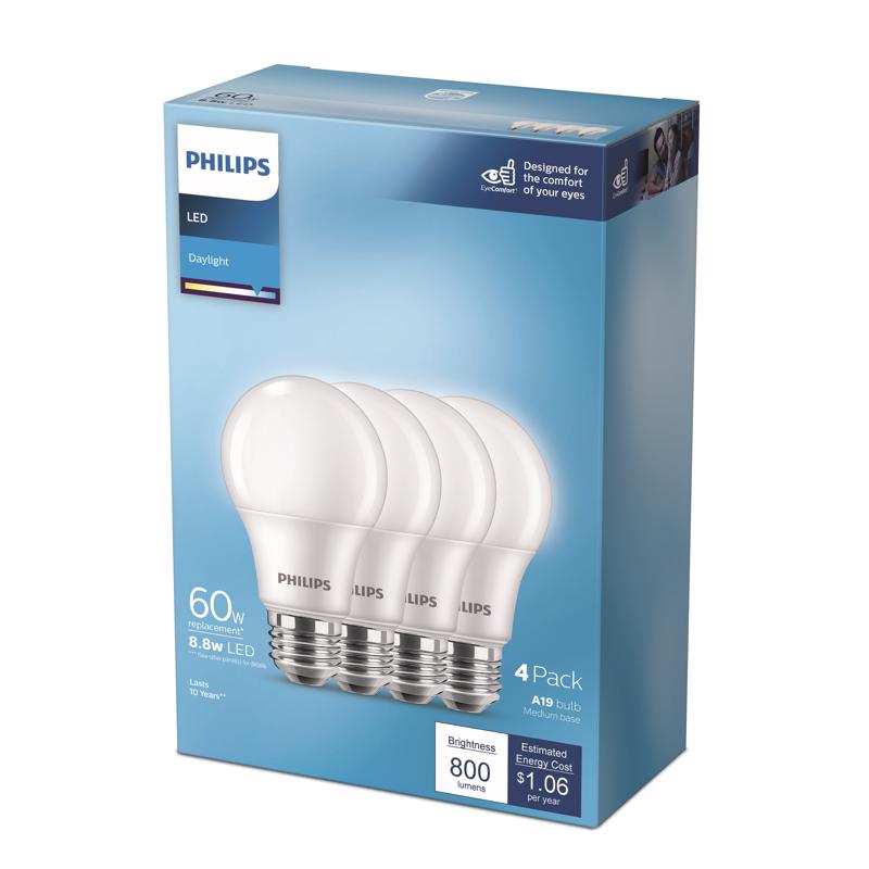 PHILIPS - Philips A19 E26 (Medium) LED Bulb Daylight 60 Watt Equivalence 4 pk [575837]