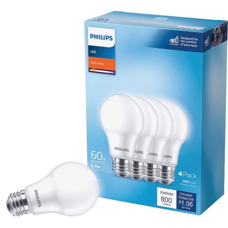 PHILIPS - Philips A19 E26 (Medium) LED Bulb Soft White 60 Watt Equivalence 4 pk [575845]