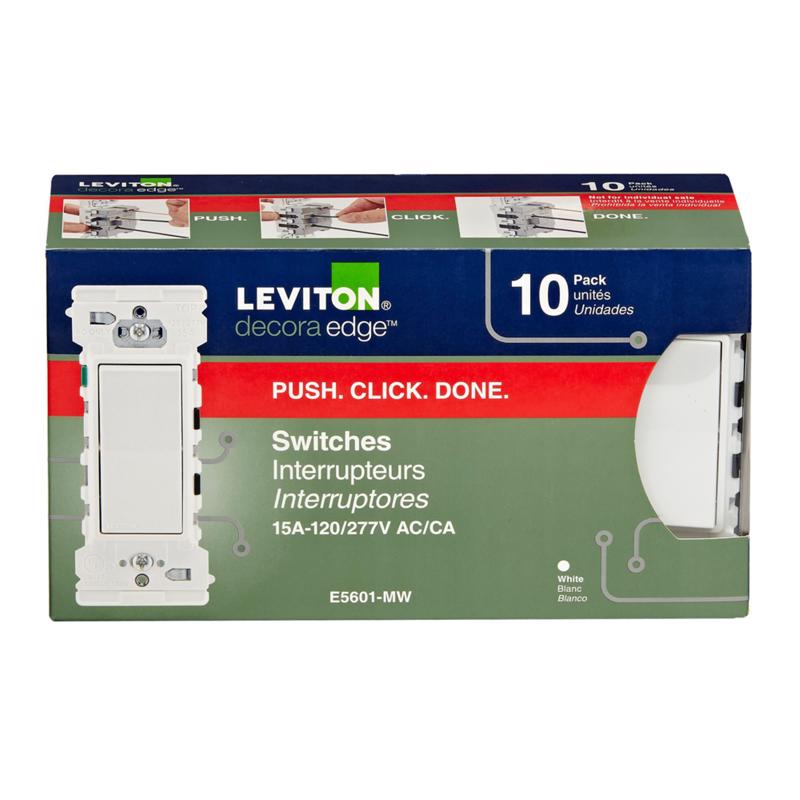 LEVITON - Leviton Decora Edge 15 amps Single Pole Rocker Switch White 10 pk