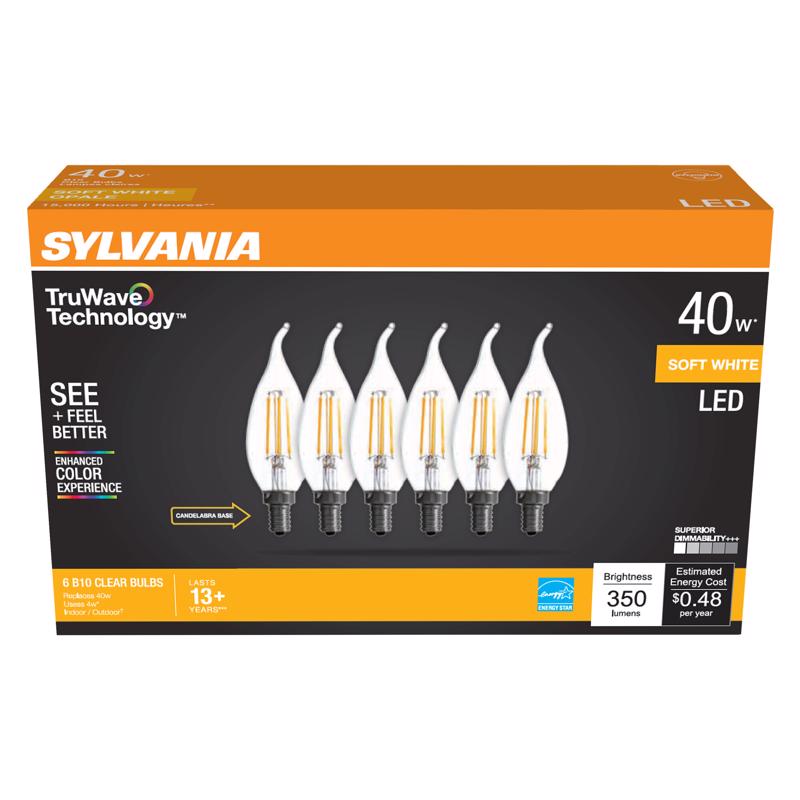 SYLVANIA - Sylvania Truwave B10 E12 (Candelabra) LED Bulb Soft White 40 Watt Equivalence 6 pk