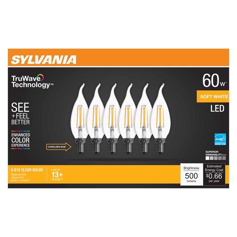 SYLVANIA - Sylvania Truwave B10 E11 LED Bulb Soft White 60 Watt Equivalence 6 pk