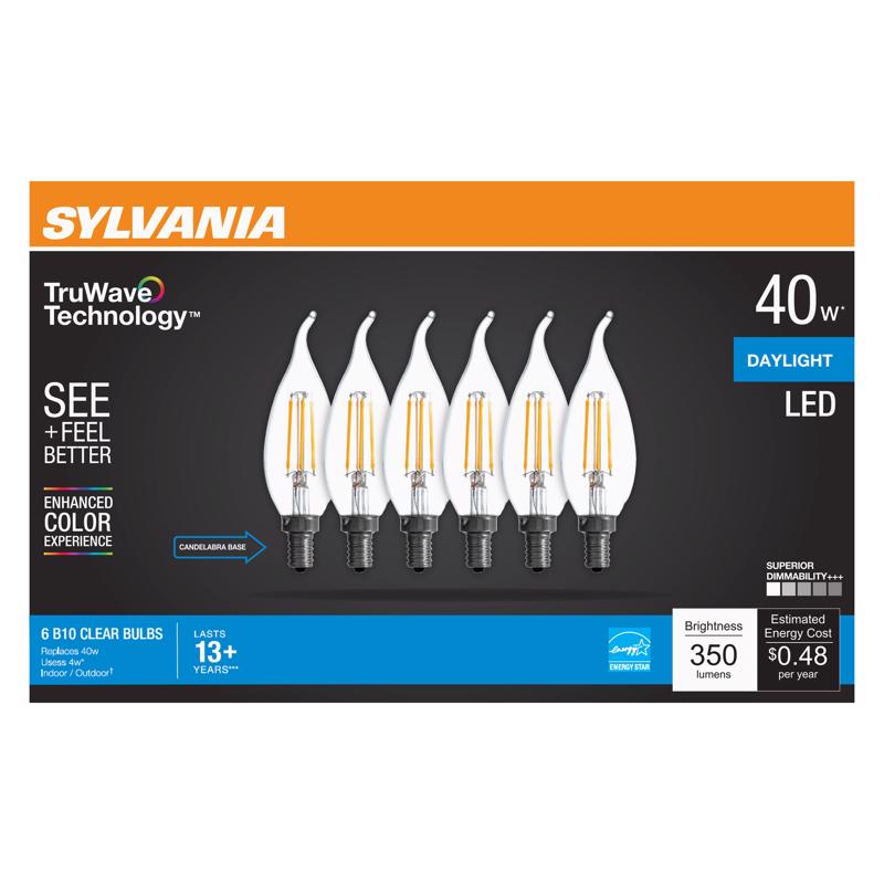 SYLVANIA - Sylvania Truwave B10 E12 (Candelabra) LED Bulb Daylight 40 Watt Equivalence 6 pk