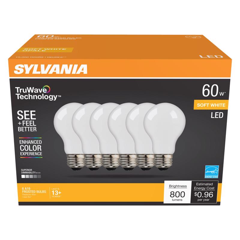 SYLVANIA - Sylvania Truwave A19 E26 (Medium) LED Bulb Warm White 60 Watt Equivalence 6 pk