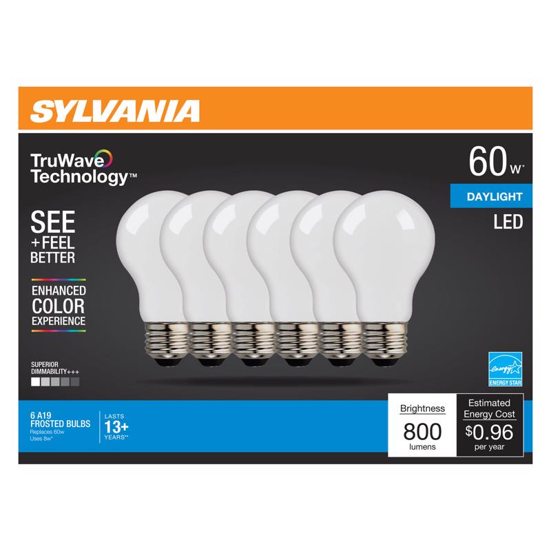 SYLVANIA - Sylvania Truwave A19 E26 (Medium) LED Bulb Daylight 60 Watt Equivalence 6 pk