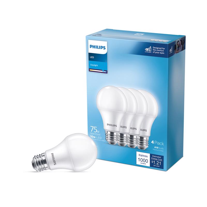 PHILIPS - Philips A19 E26 (Medium) LED Bulb Soft White 11 Watt Equivalence 4 pk