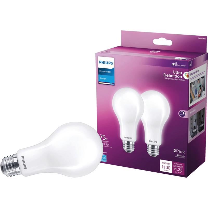 PHILIPS - Philips A21 E26 (Medium) LED Bulb Daylight 75 Watt Equivalence 2 pk