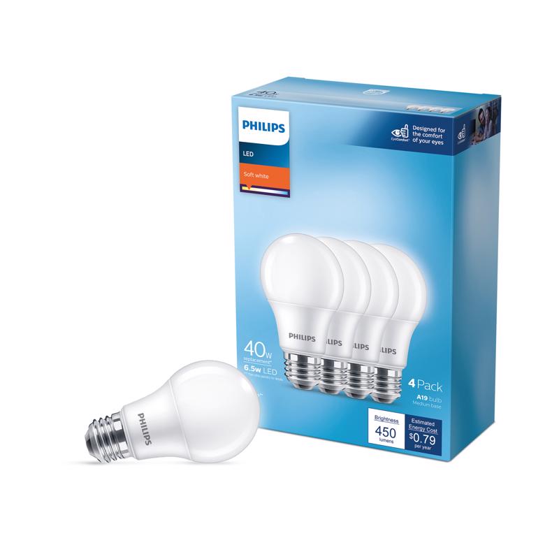 PHILIPS - Philips A19 E26 (Medium) LED Bulb Daylight 40 Watt Equivalence 4 pk [565341]