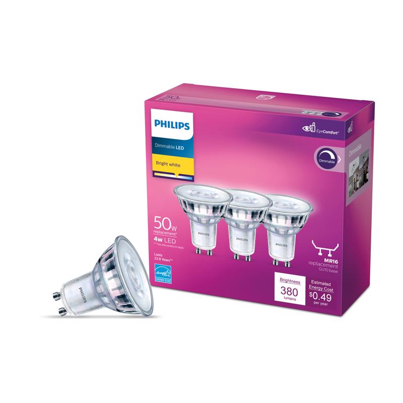 PHILIPS - Philips MR16 GU10 LED Bulb Bright White 50 Watt Equivalence 3 pk