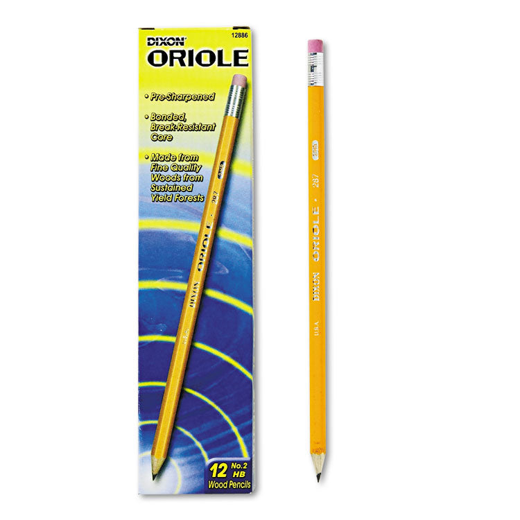 Dixon - Oriole Pre-Sharpened Pencil, HB (#2), Black Lead, Yellow Barrel, Dozen