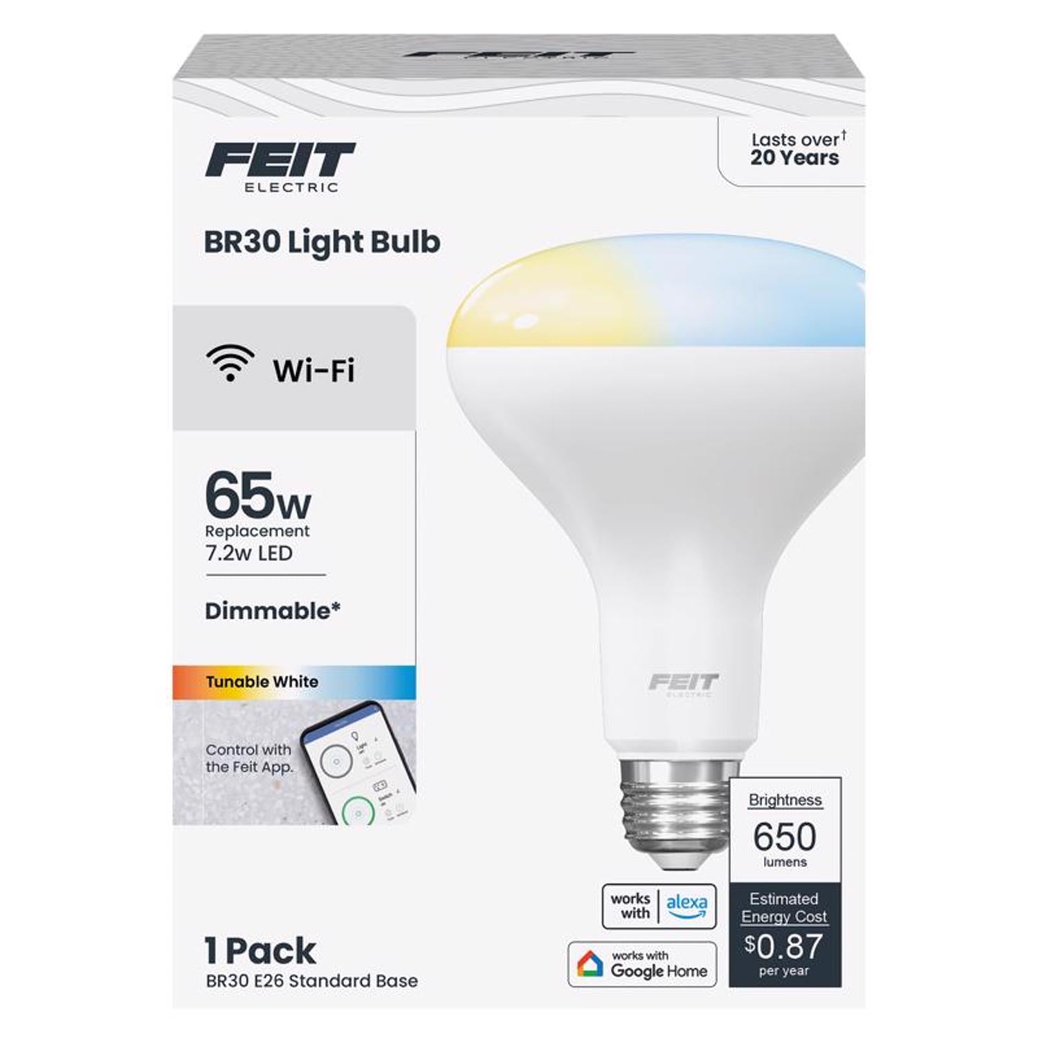 Feit BR30 E26 (Medium) Smart-Enabled LED Bulb Adjustable White 65 Watt Equivalence 1 pk