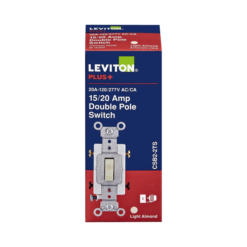 LEVITON - Leviton 20 amps Double Pole Toggle AC Quiet Switch Light Almond 1 pk [0CSB2-2TS]