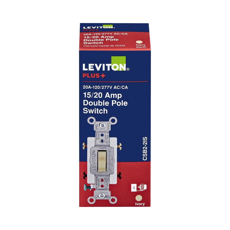 LEVITON - Leviton 20 amps Double Pole Toggle AC Quiet Switch Ivory 1 pk [0CSB2-2IS]