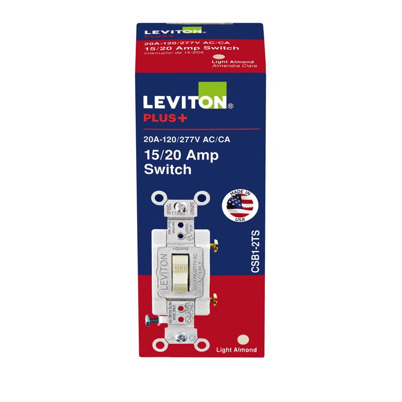 LEVITON - Leviton 20 amps Single Pole Toggle AC Quiet Switch Light Almond 1 pk [0CSB1-2TS]