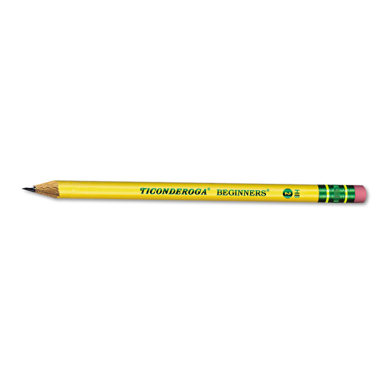 Dixon - Ticonderoga Beginners Woodcase Pencil with Eraser and Microban Protection, HB (#2), Black Lead, Yellow Barrel, Dozen