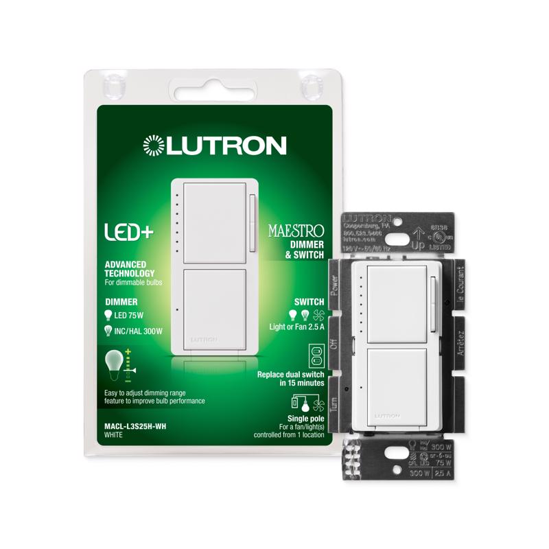 LUTRON - Lutron Maestro White 75 W Tap Dimmer Switch 1 pk