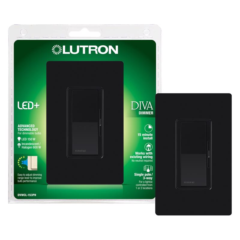 LUTRON - Lutron Diva Black 150 W Rocker Dimmer Switch 1 pk