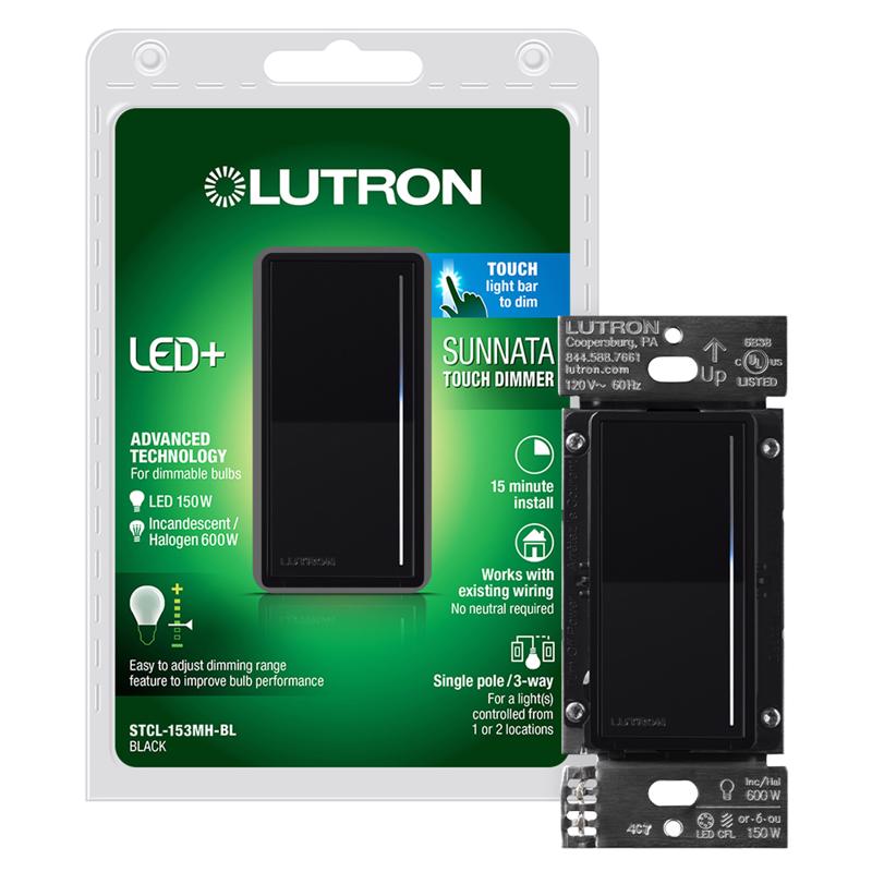 LUTRON - Lutron Sunata Black 150 W 3-Way Dimmer Switch 1 pk