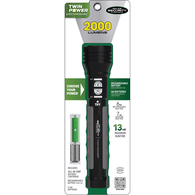 POLICE SECURITY - Police Security Twin Power 2000 lm Black LED Flashlight AA Battery