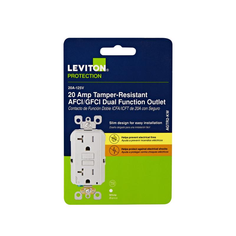 LEVITON - Leviton 20 amps 125 V Tamper Resistant White AFCI/GFCI Dual Function Outlet 5-20R 1 pk