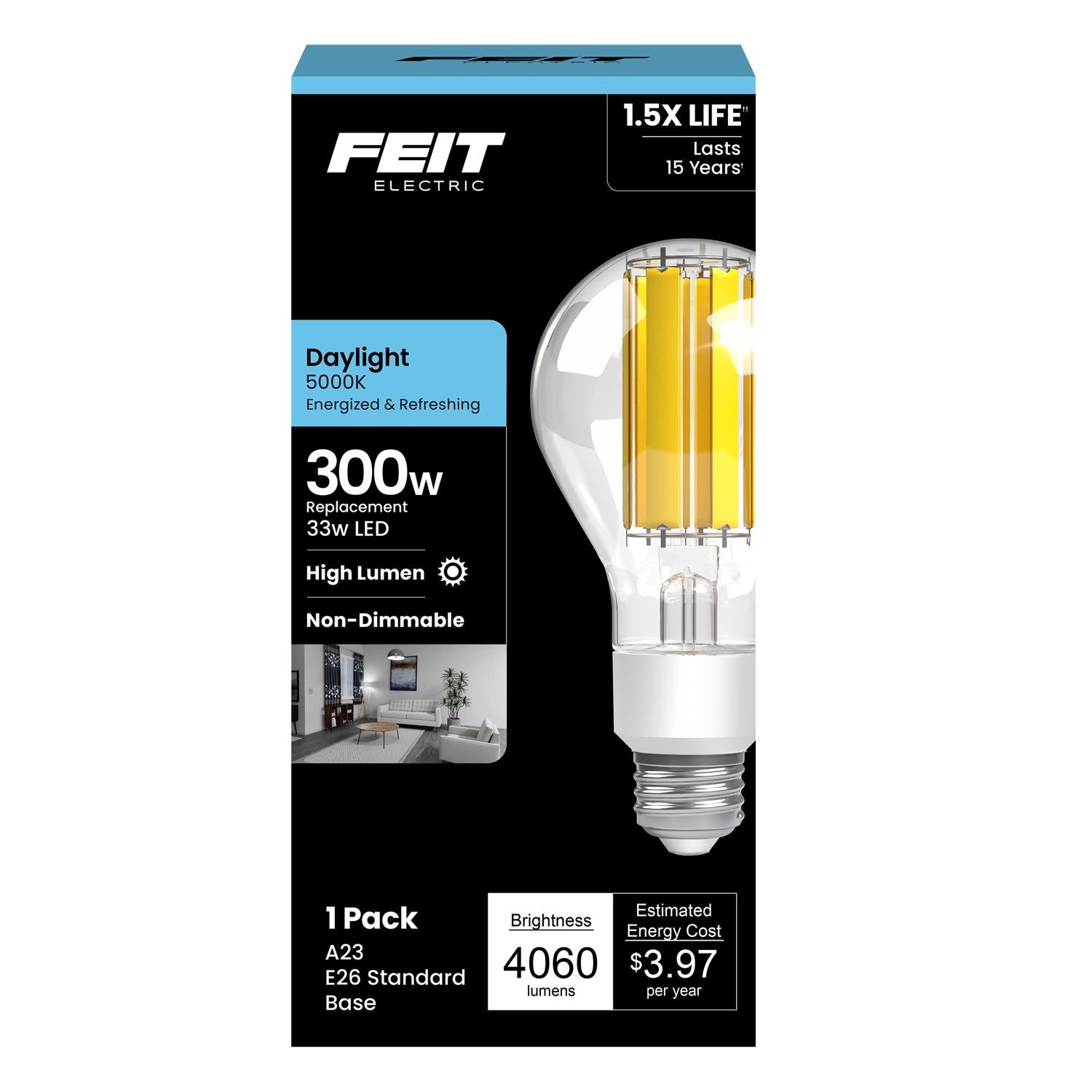 Feit A21 E26 (Medium) Filament LED Bulb Daylight 300 Watt Equivalence 1 pk