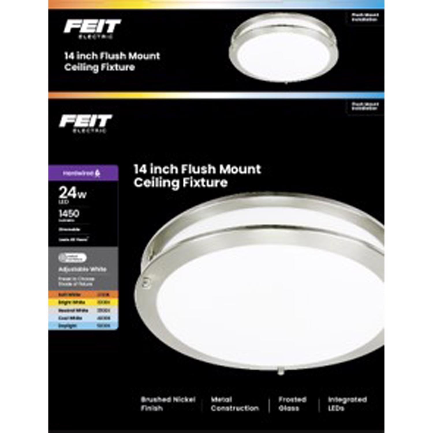 Feit 6.3 in. H X 14 in. W X 14 in. L Brushed Nickel Silver Ceiling Fixture