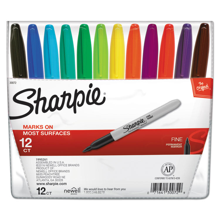 Sharpie - Fine Tip Permanent Marker, Fine Bullet Tip, Assorted Colors, 12/Set