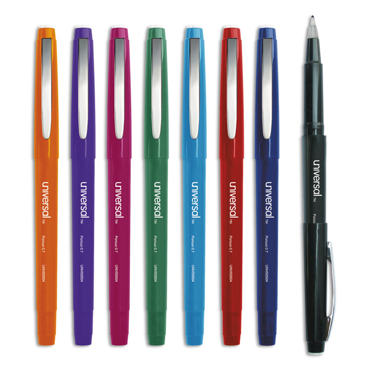 Universal - Porous Point Pen, Stick, Medium 0.7 mm, Assorted Ink and Barrel Colors, 8/Pack