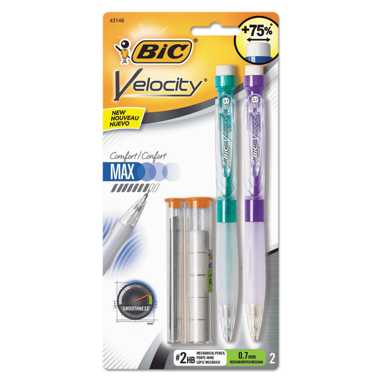 BIC - Velocity Max Pencil, 0.7 mm, HB (#2.5), Black Lead, Assorted Barrel Colors, 2/Pack