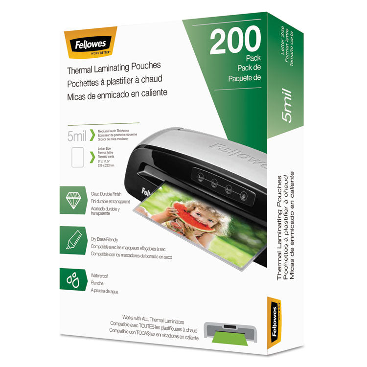 Fellowes - Laminating Pouches, 5 mil, 9" x 11.5", Gloss Clear, 200/Pack